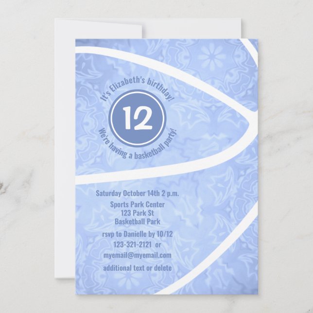 Invitación chicas fiesta de cumpleaños de baloncesto azul cla (Anverso)