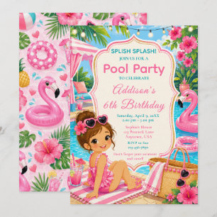 Invitación Chicas Fiesta de Cumpleaños en la Piscina Rosa