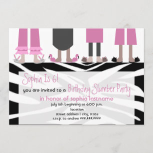 Invitación Chicas Fiesta de cumpleaños Sleepover Zebra