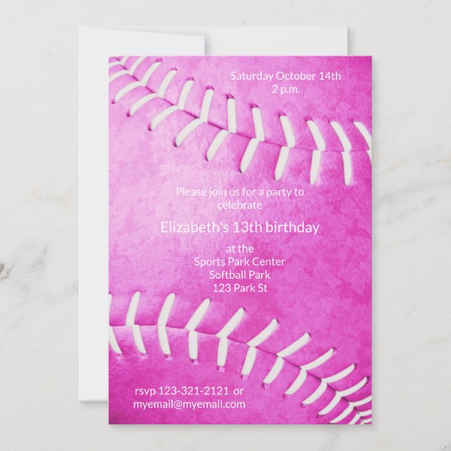Invitación chicas fiesta de equipo o cumpleaños de softball r (Anverso)