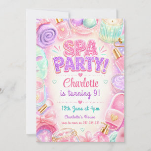Invitación Chicas Fiesta de Spa Brillo Rosa Cumpleaños 8