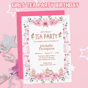 Invitación Chicas Fiesta de té 5 cumpleaños