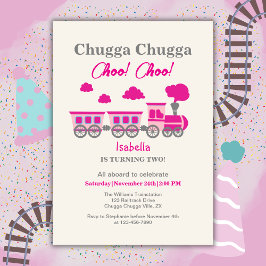 Invitación Chicas Fiesta del segundo cumpleaños del tren rosa