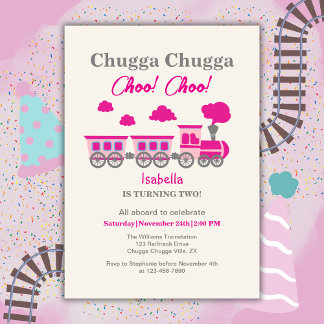 Invitación Chicas Fiesta del segundo cumpleaños del tren rosa