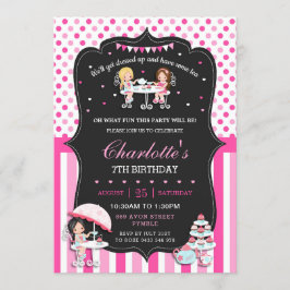 Invitación Chicas Fiesta del té Cumpleaños Puntos de Polka Ro