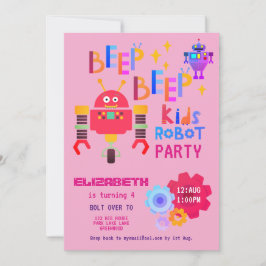 Invitación Chicas FIESTA ROBOT Personalizado de cumpleaños ro