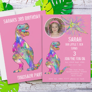 Invitación Chicas Fiestas de dinosaurios 3.ᵉʳ cumpleaños Foto