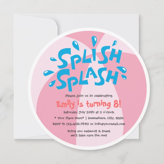 Invitación Chicas Fiestas de la piscina de verano Splash Cump (Anverso)