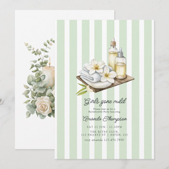 Invitación Chicas Fiestas de Solteras de Spa de Bienestar Mod (Anverso / Reverso)