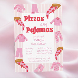 Invitación Chicas Fiestas Pizza Pajama Cumpleaños