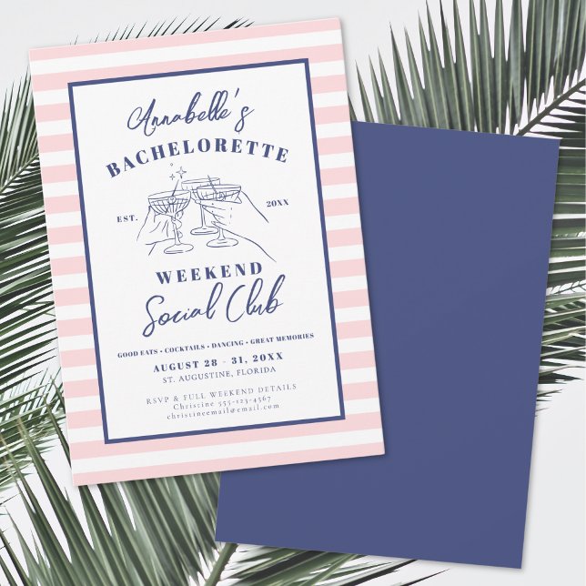 Invitación Chicas fin de semana Club Social Bachelorette Part (Social Club Vintage Bachelorette Party Invitation)