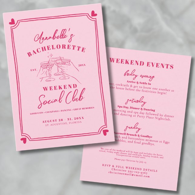 Invitación Chicas fin de semana Cocktail Club Social Bachelor (Girls Weekend Cocktail Social Club Bachelorette Invitation)