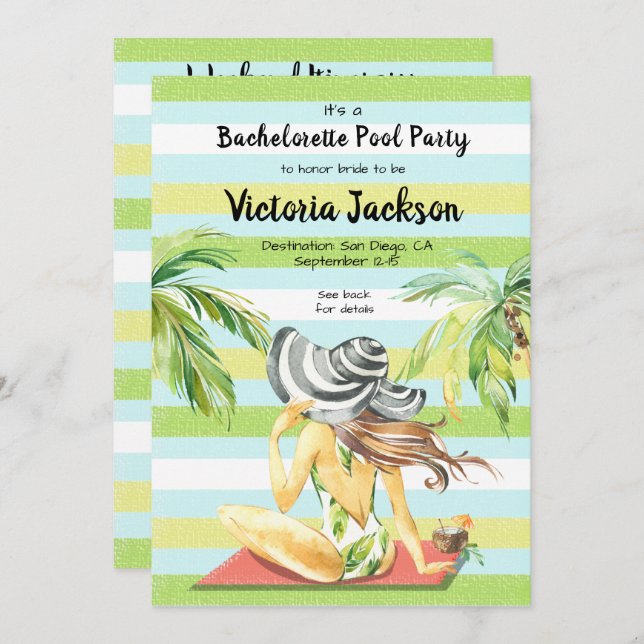 Invitación Chicas fin de semana escapada tropical Fiesta de p (Anverso / Reverso)