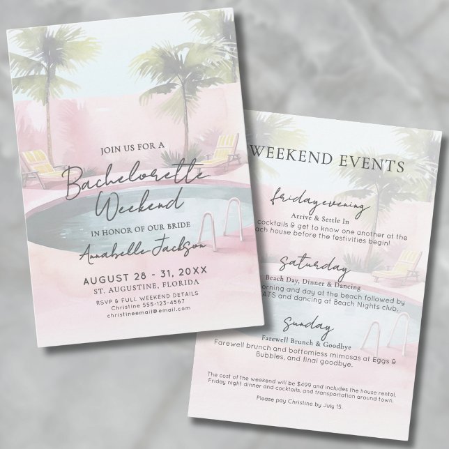 Invitación Chicas Fin de Semana Piscina Rosa Fiesta de Bachel (Girls Weekend Pink Pool Bachelorette Party Invitation)