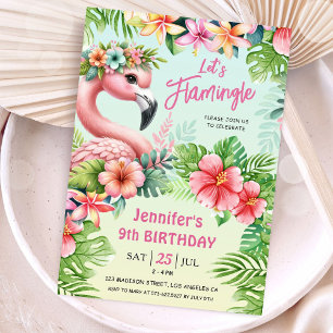 Invitación Chicas Flamingle Flamenco Rosa Cumpleaños 9 