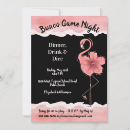 Invitación Chicas Flamingo Rosado Noche Bunco