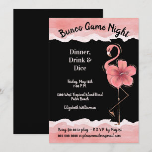 Invitación Chicas Flamingo Rosado Noche Bunco