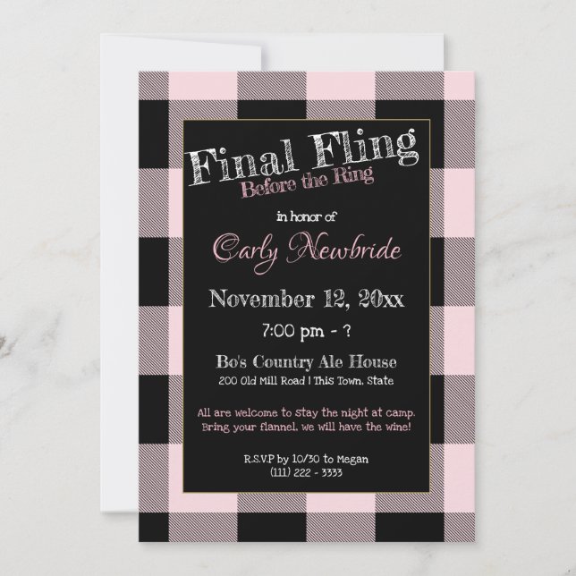 Invitación Chicas Flannel De Noche En La Fiesta De La Bachelo (Anverso)