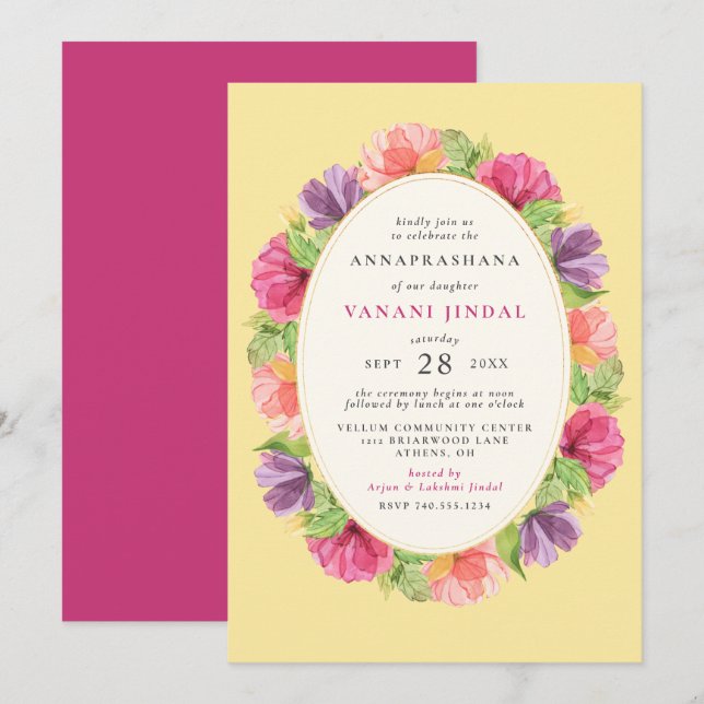 Invitación Chicas florales Annaprashana Primera Ceremonia de  (Anverso / Reverso)