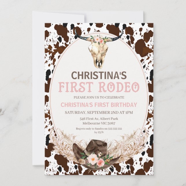 Invitación Chicas Florales Boho Primer Rodeo Cumpleaños 1 año (Anverso)