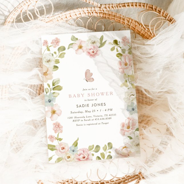 Invitación Chicas Florales de Flor Silvestre Rosa Baby Shower (Subido por el creador)