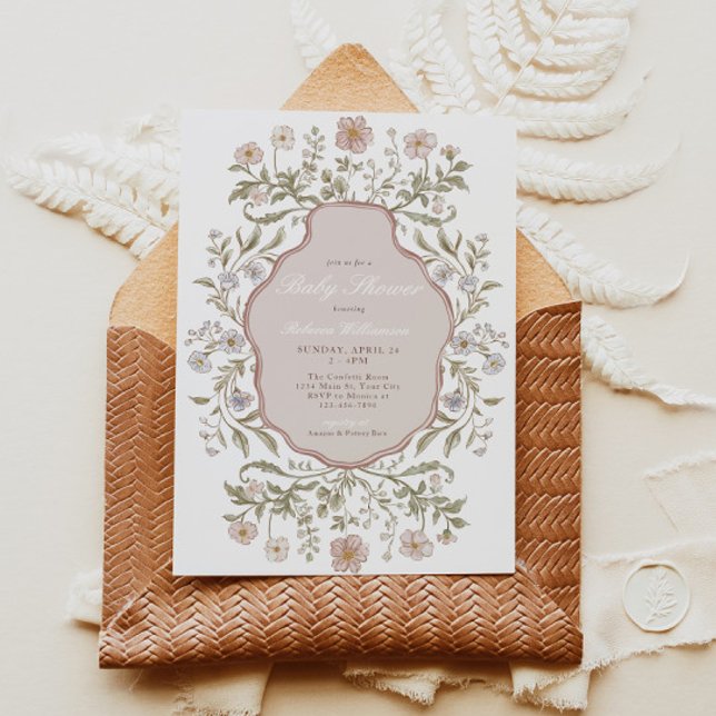 Invitación Chicas Florales de Vintage Baby Shower (Preppy Vintage Floral Baby Shower Invite)