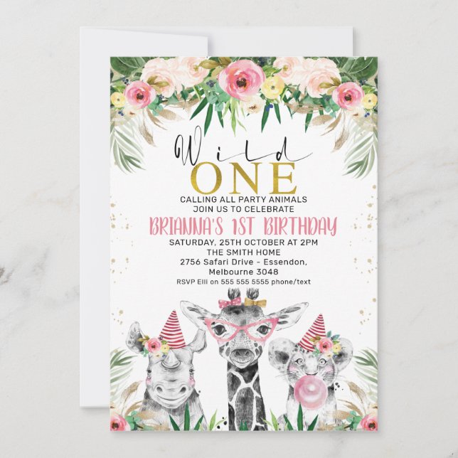 Invitación Chicas florales desatan cumpleaños salvaje de Safa (Anverso)