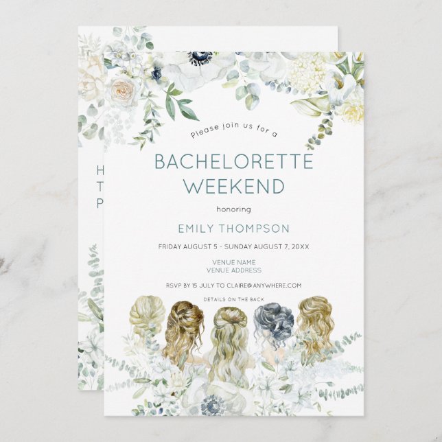 Invitación Chicas florales Itinerary Bachelorette Party Weeke (Anverso / Reverso)