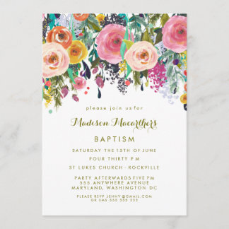 Invitación Chicas florales pintados que bautizan a bautismo i