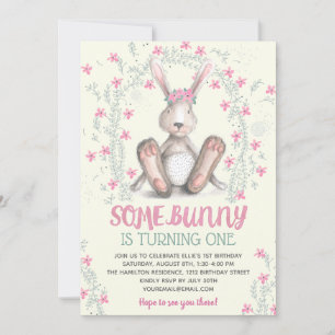 Invitación Chicas Florales Rosa Bunny Fiesta de Cumpleaños