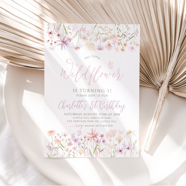 Invitación Chicas Florales Rosa de Flor Silvestre Primer cump (Subido por el creador)
