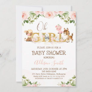 Invitación Chicas florales rosados cultivan Baby Shower temát