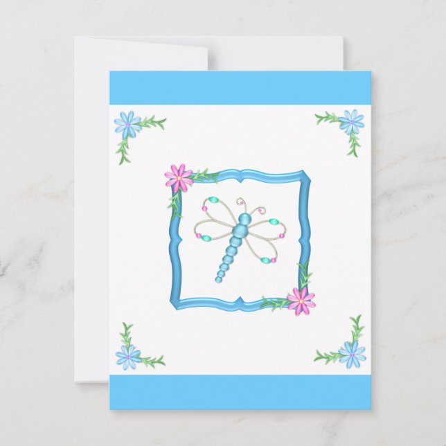 Invitación Chicas Flores azules y blancas de cumpleaños libél (Anverso)