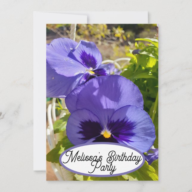 Invitación Chicas Flores Florales en Pansitas Azules (Anverso)