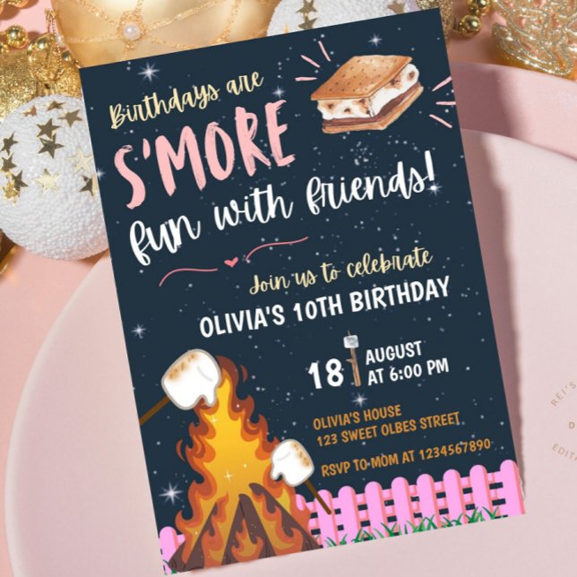 Invitación Chicas Fogata de Malvaviscos Diversión Amigas Camp (Subido por el creador)