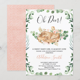 Invitación Chicas Follaje Verdor Floral Ciervo Baby Shower