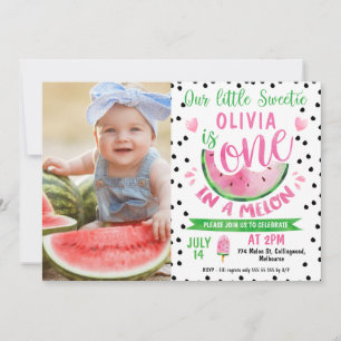 Invitación Chicas Foto Black Pips One In A Melon 1er cumpleañ