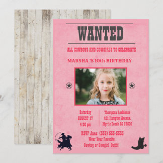 Invitación Chicas Foto Pink Wanted Birthday