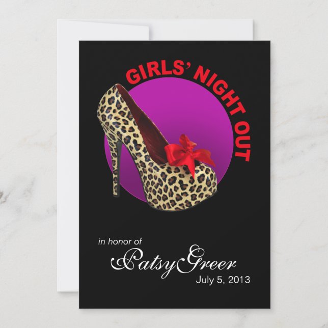 Invitación Chicas Funky Leopardo Stiletto Noche Afuera (Anverso)