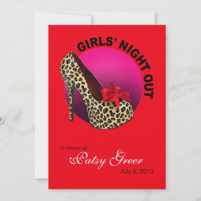 Invitación Chicas Funky Leopardo Stiletto Noche Afuera (Anverso)