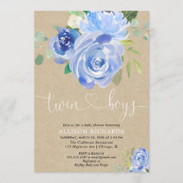 Invitación Chicas gemelas, chaqueta floral rústica azul