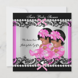 Invitación Chicas gemelos afroamericanos Baby Shower Hot Pink