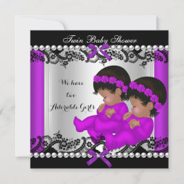 Invitación Chicas gemelos afroamericanos Baby Shower Purple