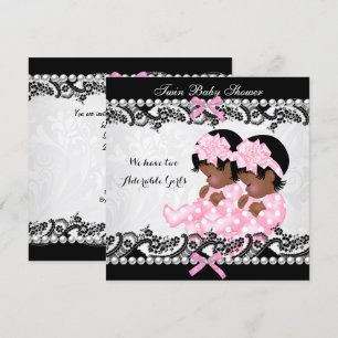 Invitación Chicas gemelos afroamericanos Baby Shower rosados