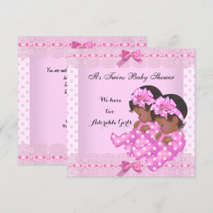Invitación Chicas gemelos afroamericanos Baby Shower rosados