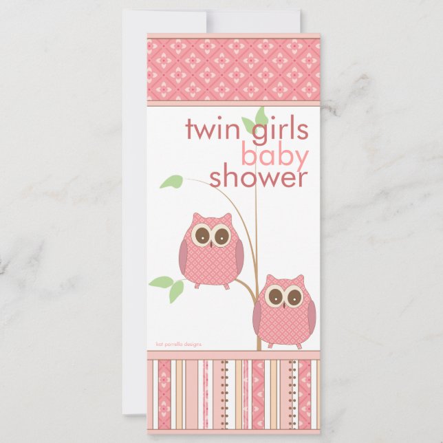 Invitación Chicas gemelos Baby Owl PInk Baby Shower (Anverso)