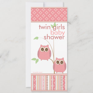 Invitación Chicas gemelos Baby Owl PInk Baby Shower