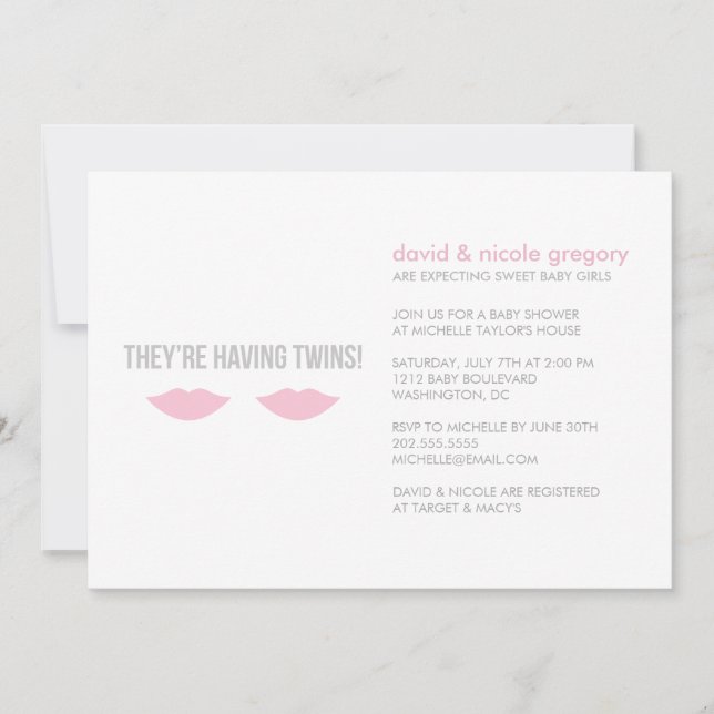 Invitación Chicas gemelos Baby Shower (Anverso)