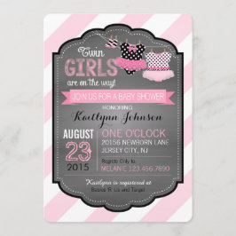 Invitación Chicas gemelos Baby Shower del tutú y de la raya