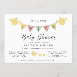 Invitación Chicas gemelos Baby Shower Pájaros mami y chichas